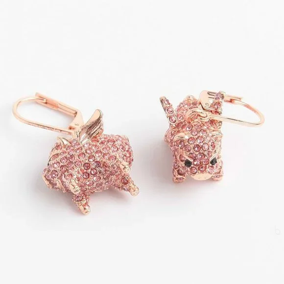 Kate Spade Rose Gold imagination Pave Pig Earrings cute animal piggy crystal - Picture 2 of 3